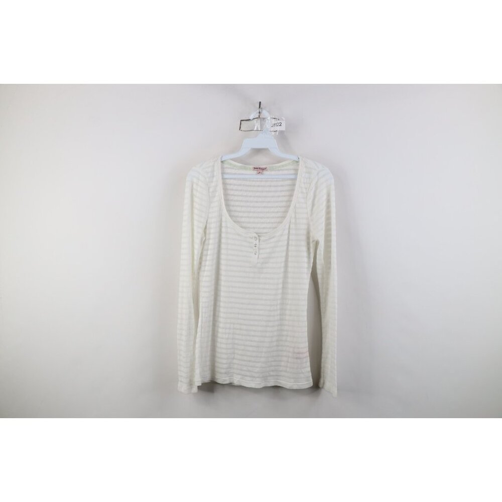 Vtg Y2K Juicy Couture Womens M Babydoll Bella Sheer Striped Thermal Knit T-Shirt